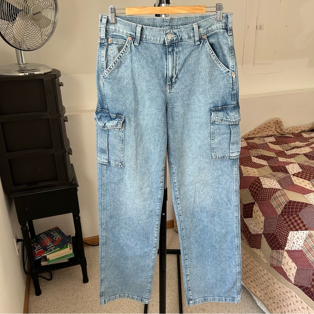Gap 90s Loose Cargo Mid Rise Straight Jeans 28 6 Tall